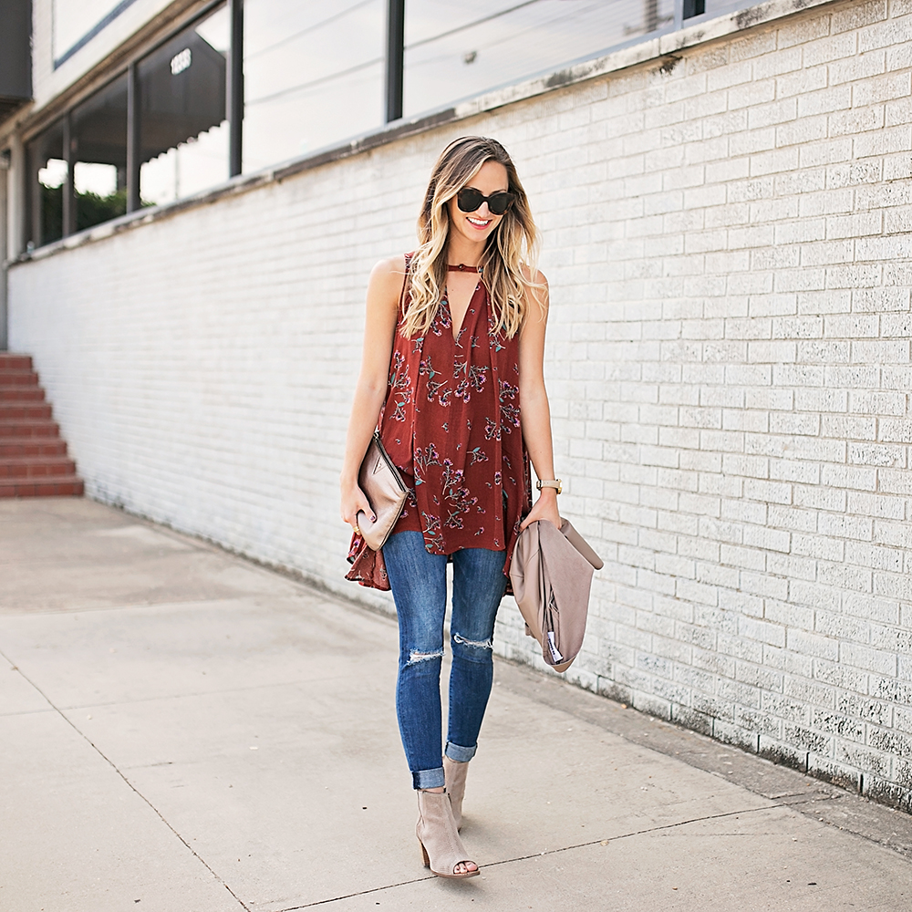 livvyland-blog-olivia-watson-free-people-red-floral-tunic-tank-top-bb-dakota-draped-front-jacket-fall-outfit-idea-austin-texas-fashion-blogger-5