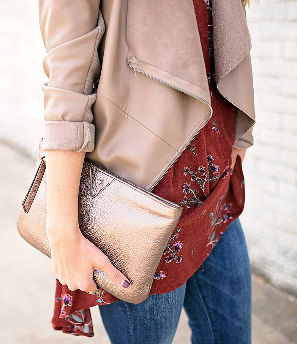 livvyland-blog-olivia-watson-free-people-red-floral-tunic-tank-top-bb-dakota-draped-front-jacket-fall-outfit-idea-austin-texas-fashion-blogger-metallic-clutch