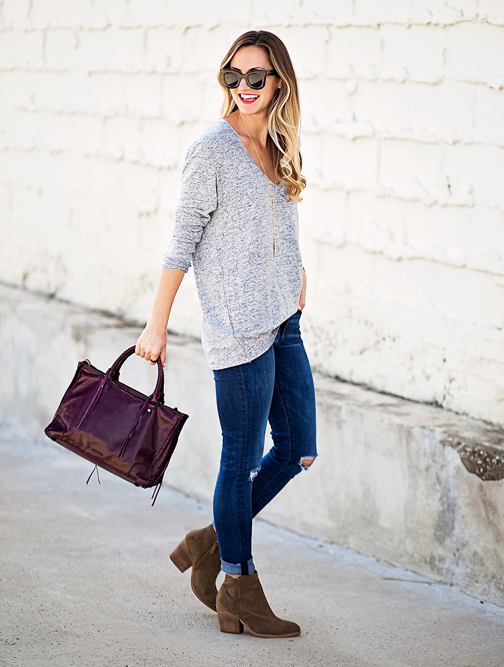 livvyland-blog-olivia-watson-nordstrom-fall-outfit-grey-sweater-booties-madewell-plaid-poncho-rebecca-minkoff-regan-satchel-burgundy-oxblood-1