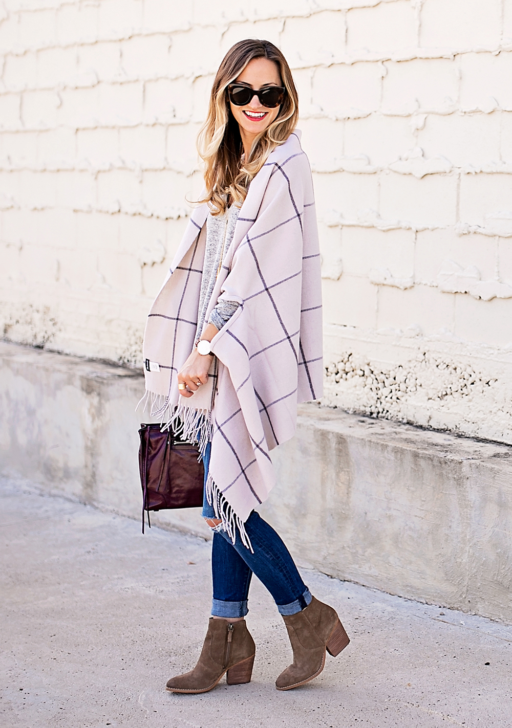 livvyland-blog-olivia-watson-nordstrom-fall-outfit-grey-sweater-booties-madewell-plaid-poncho-rebecca-minkoff-regan-satchel-burgundy-oxblood-13