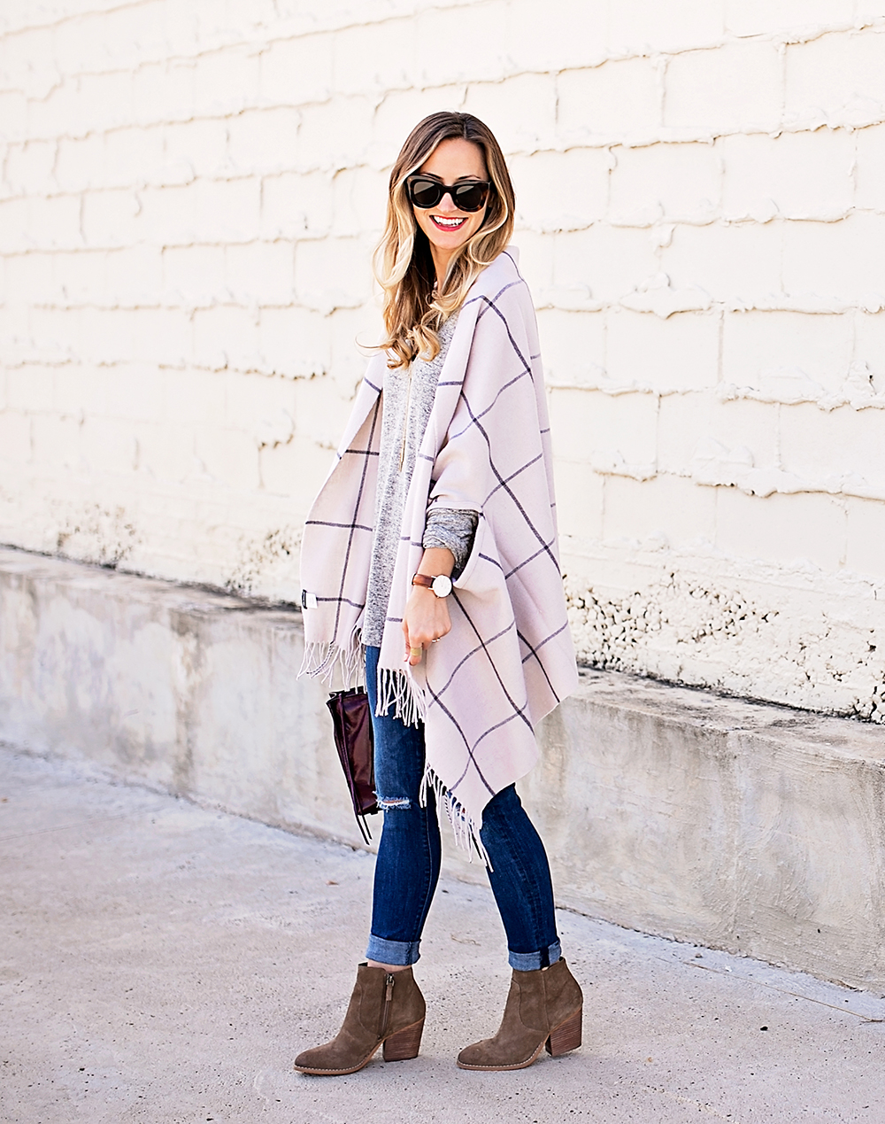 livvyland-blog-olivia-watson-nordstrom-fall-outfit-grey-sweater-booties-madewell-plaid-poncho-rebecca-minkoff-regan-satchel-burgundy-oxblood-5