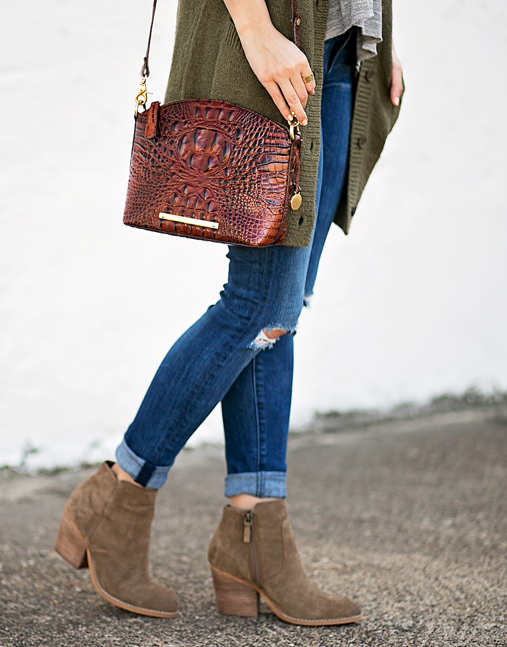 livvyland-blog-olivia-watson-peplum-thermal-tee-shirt-olive-cardigan-boho-outfit-casual-taupe-ankle-booties-fall-outfit-idea-celine-baby-marta-sunglasses-brahmin-mini-duxbury-handbag