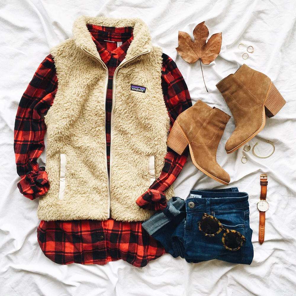 livvyland-blog-olivia-watson-instagram-roundup-december-cozy-buffalo-plaid-button-up-patagonia-never-better-fleece-vest-el-gato