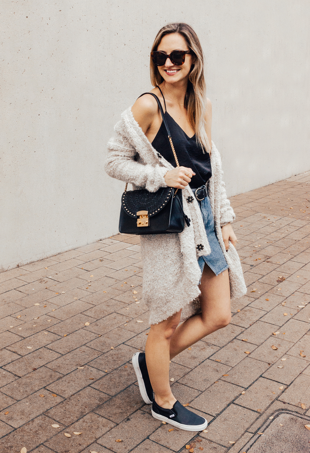 livvyland-blog-olivia-watson-denim-skirt-silk-cami-furla-black-handbag-vans-slip-on-sneakers-5