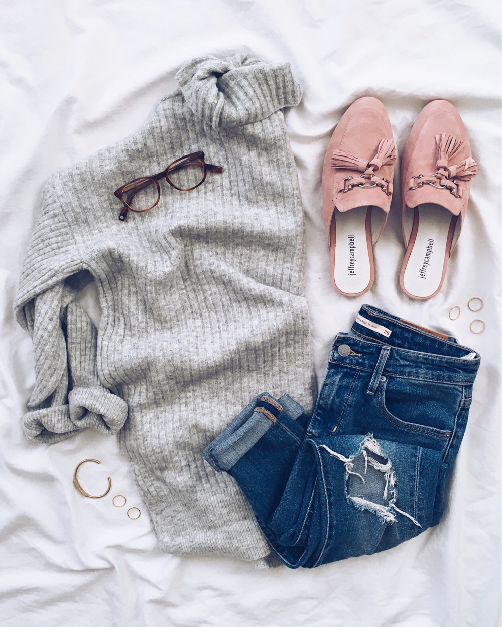 livvyland-blog-olivia-watson-instagram-roundup-grey-sweater-pink-tassel-loafer-slides-jeffrey-campbell