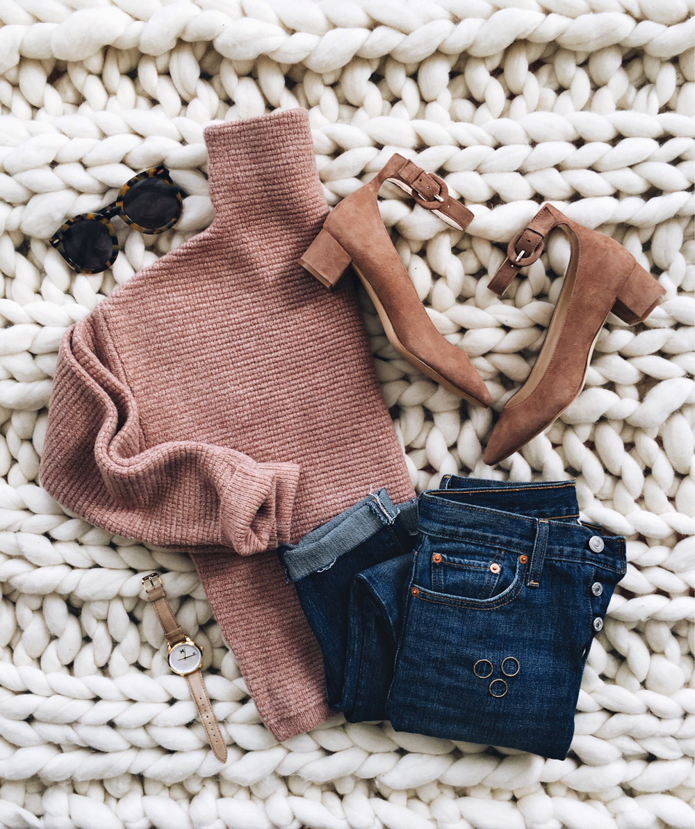 livvyland-blog-olivia-watson-instagram-roundup-madewell-blush-funnel-turtle-neck-sweater-ankle-strap-kitten-heels