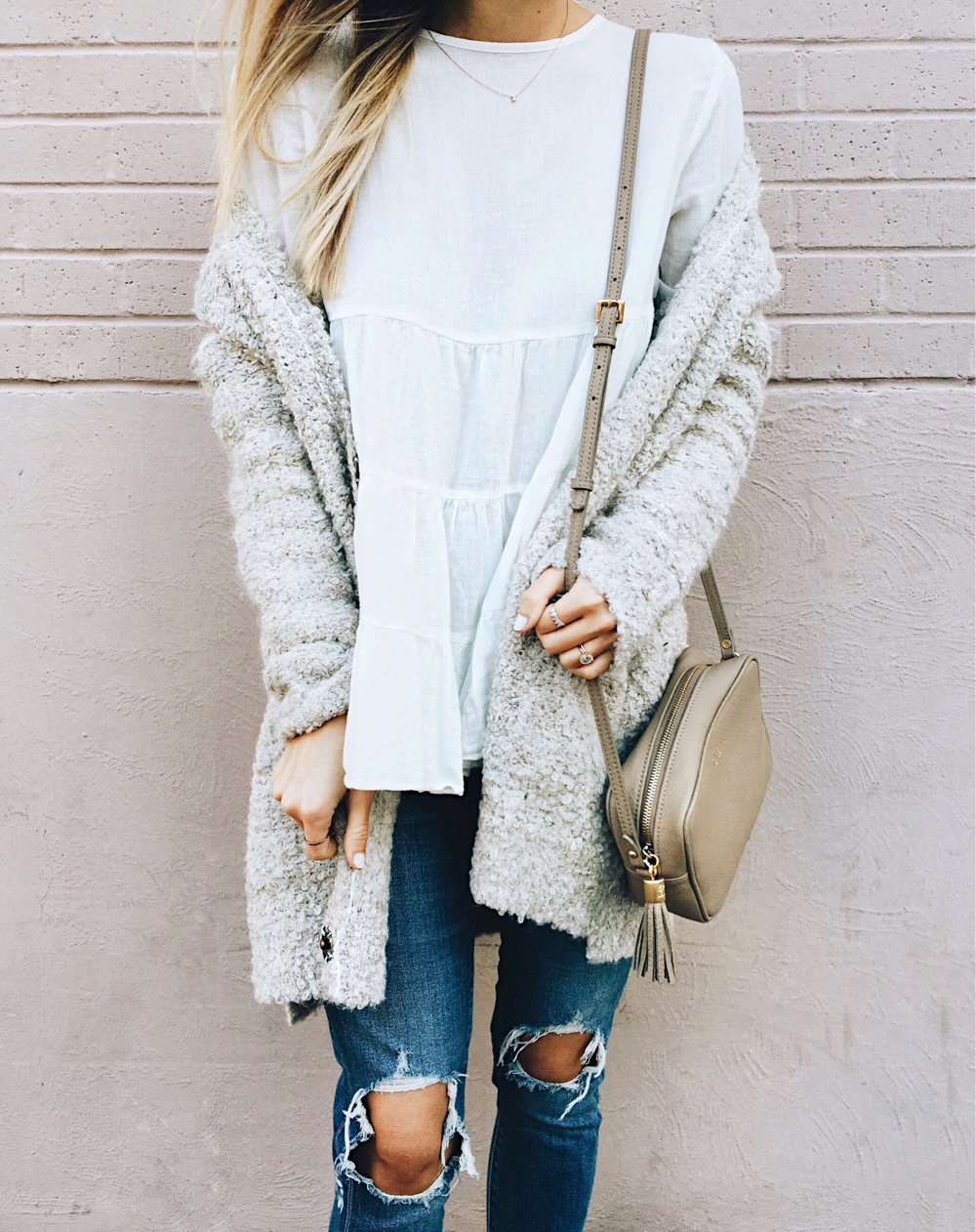 livvyland-blog-olivia-watson-instagram-roundup-sincerely-jules-white-tiered-babydoll-top-cozy-cardigan-layers-monochromatic