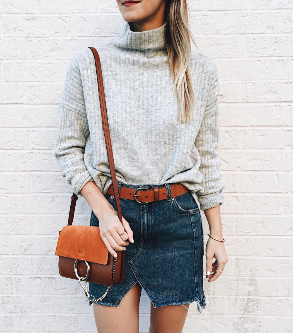 livvyland-blog-olivia-watson-topshop-front-slit-denim-mini-skirt-chloe-faye-small-brown-grey-mock-neck-sweater-classic-chic-outfit